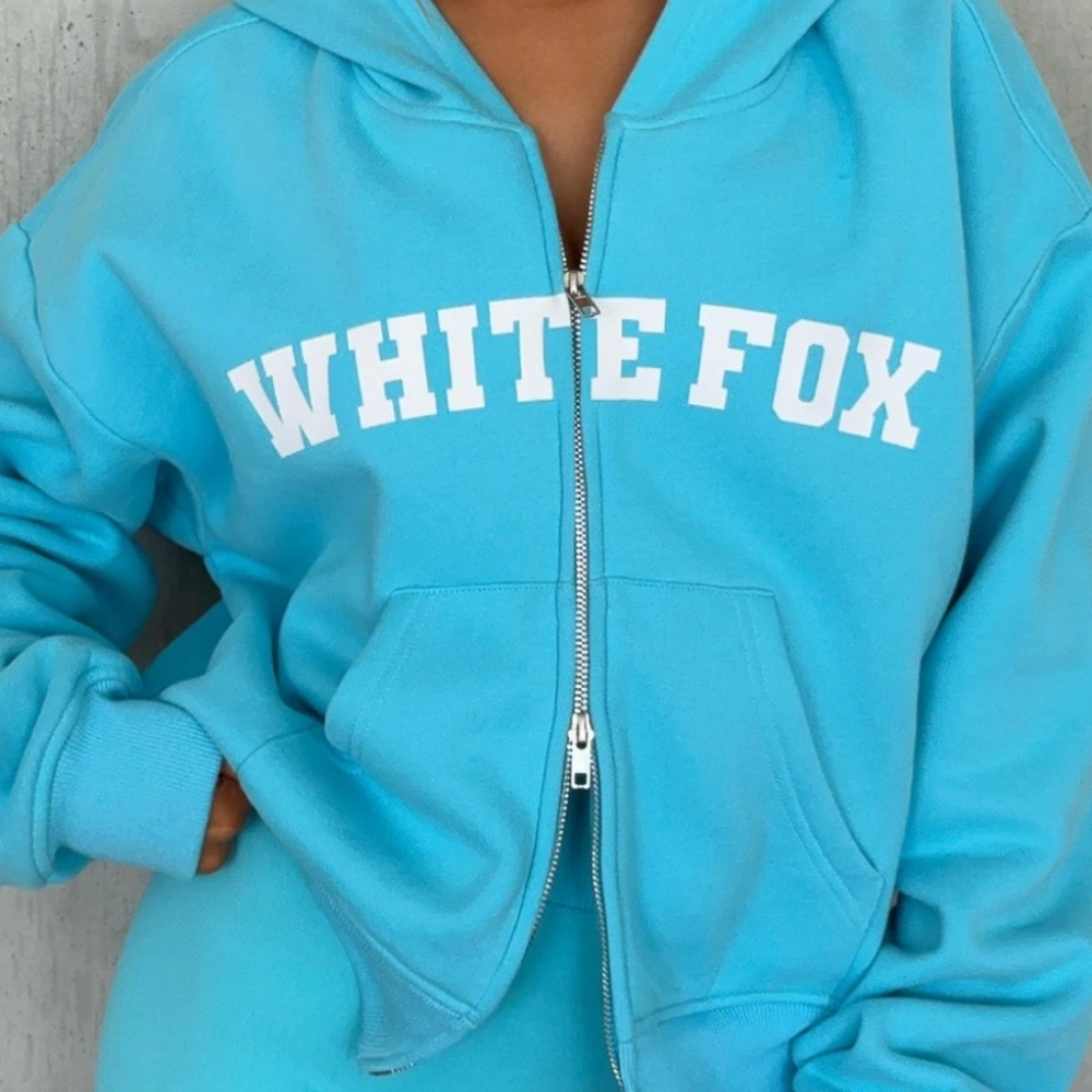 White Fox Zip Front Boxy Hoodie XS/S